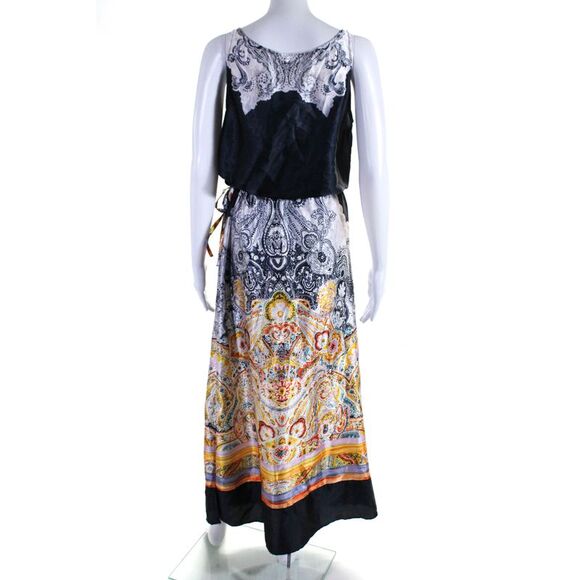 Calypso Saint Barth Womens Satin Paisley Drawstring Midi Dress Navy Orange Small - Picture 3 of 10